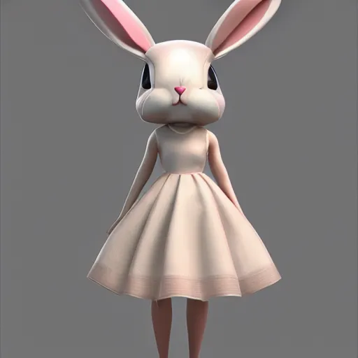 Image similar to beautiful fit female anthropomorphic rabbit wearing dress, full body, ultra realistic, vray, 5 5 mm