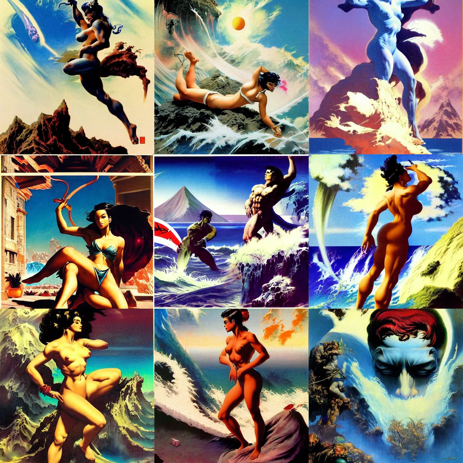 Prompt: vaporwave, by frank frazetta