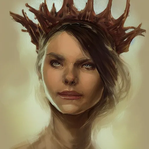 Image similar to doomguy as an attractive young smiling woman wearing a mushroom crown, face portrait, hd shot, digital portrait, beautiful, fantasy art, artstation, comic style, by artgerm, guy denning, jakub rozalski, magali villeneuve and charlie bowater