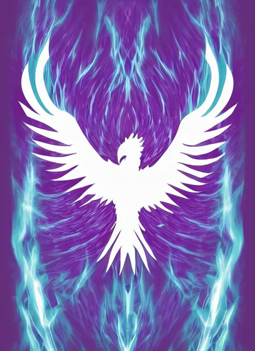 Image similar to white phoenix on salt crystals simple background simplified stylised poster art neat graphic design style holistic on purple flames