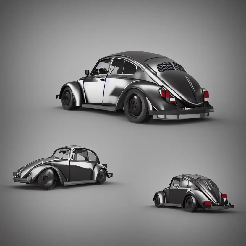 Image similar to a low poly render of a VW Beetle on a bookshelf, octane render, unreal engine 5, high quality