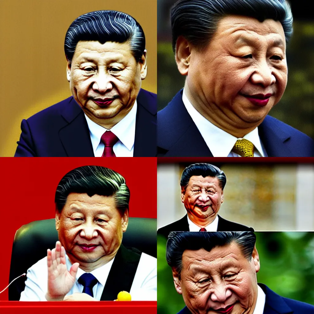 Prompt: Xi Jinping with a very very yellow face and very dark black eyebrows