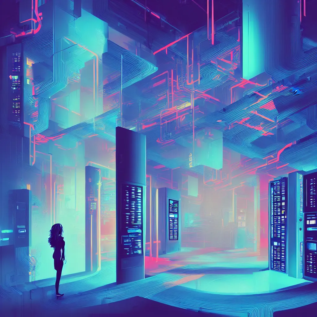 Prompt: illustration of a data-center architecture or schema, security agent, data river, painting by Jules Julien, Leslie David and Lisa Frank and Peter Mohrbacher and Alena Aenami and Dave LaChapelle muted colors with minimalism