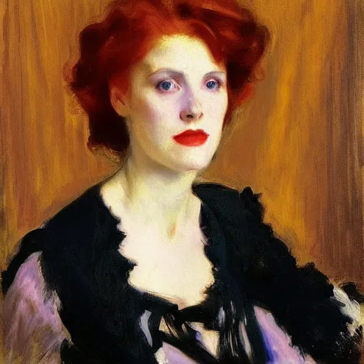 Prompt: a portrait of a beautiful woman, red head, by john singer sargent. arttstation