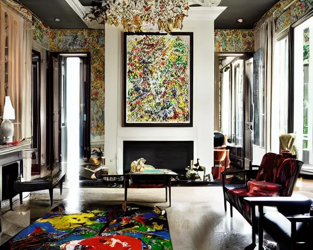 Image similar to Jackson Pollock themed interior design in a fancy mansion