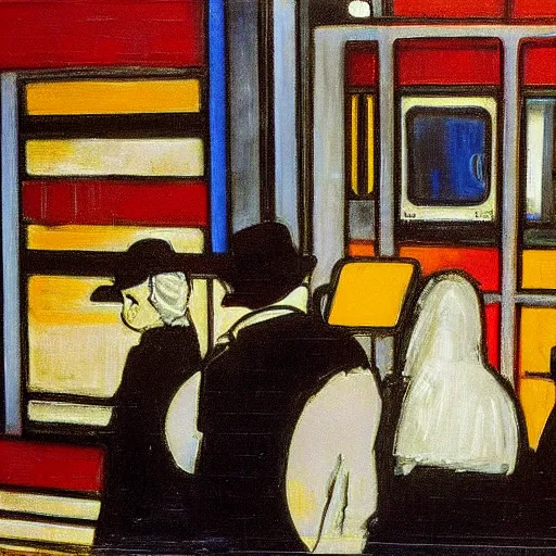 Prompt: painting of new york subway by piet mondrian