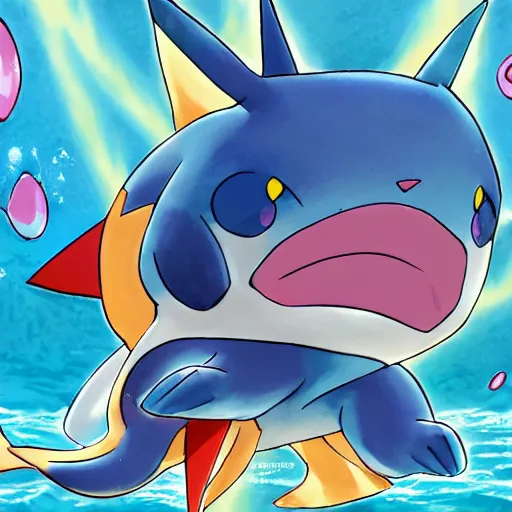 Image similar to A new Pokemon that is an aquatic cat, Pokemon official art, Gamefreak, Nintendo, 8k, Illustration