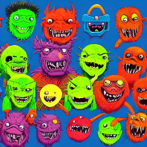 Image similar to an army of differnt tennis ball monsters, colorful, digital art, fantasy, magic, chalk, trending on artstation, ultra detailed, professional illustration by basil gogos