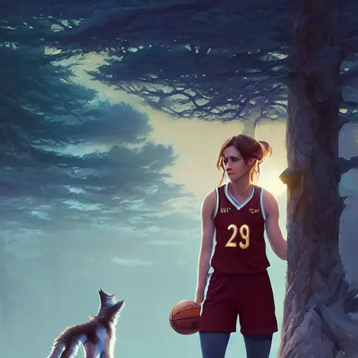 Prompt: unreal engine render of emma watson in a minnesota timberwolves uniform, fantasy art by greg rutkowski, loish, rhads, ferdinand knab, makoto shinkai and lois van baarle, ilya kuvshinov, rossdraws, tom bagshaw, global illumination, radiant light, detailed and intricate environment