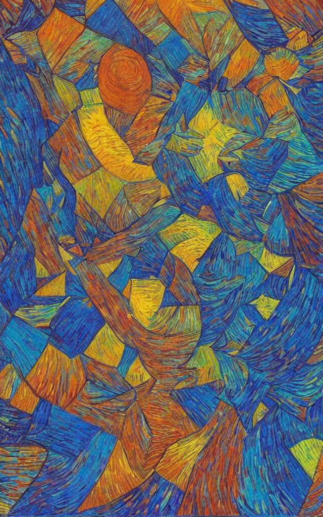 Prompt: cubes and tesseracts. retro art by jean giraud and van gogh. pastel colors.
