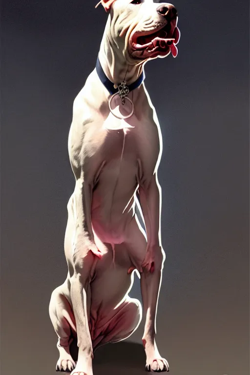 Prompt: clear portrait of a pitbull terrier, cottagecore!!, background hyper detailed, character concept, full body, dynamic pose, glowing lights!! intricate, elegant, highly detailed, digital painting, artstation, concept art, smooth, sharp focus, illustration, art by artgerm and greg rutkowski and alphonse mucha