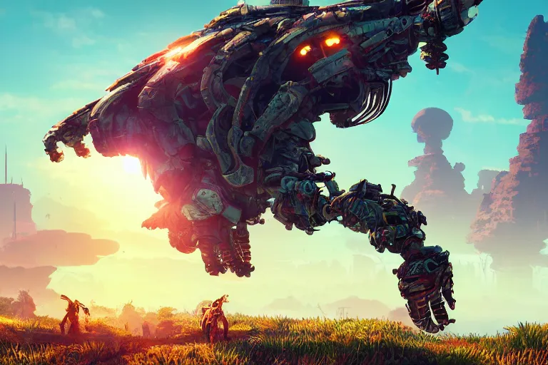 Image similar to shellsnapper machine mecanical creature robot of horizon forbidden west horizon zero dawn radiating a glowing aura global illumination ray tracing hdr fanart arstation by ian pesty and alena aenami artworks in 4 k