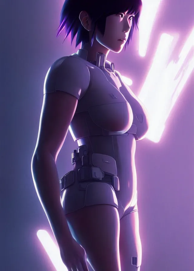 Image similar to a fullbody portrait of motoko kusanagi ghost in the shell, finely detailed features : : gits sac twenty forty five netflix : : by ilya kuvshinov, rossdraws, artgerm, sola digital arts, production ig, anti aliasing, raytracing : :