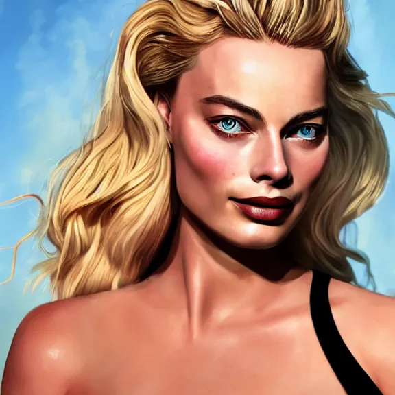 Image similar to Margot Robbie goddess of love, ultra realistic, 8K resolution, detailed, Artstation, epic