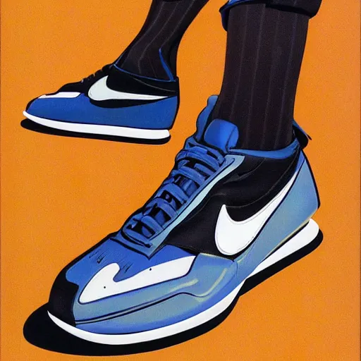 Image similar to retro futuristic Nike sneakers by syd mead and joe johnston