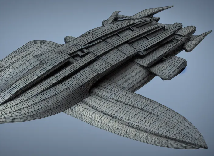 Prompt: a highly detailed 3 d render of a giant spaceship, by karanak