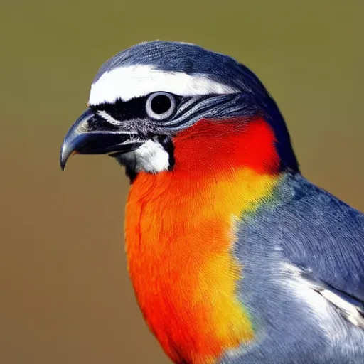 Prompt: colourful bird looking at camera quizzically with tilted head, photograph