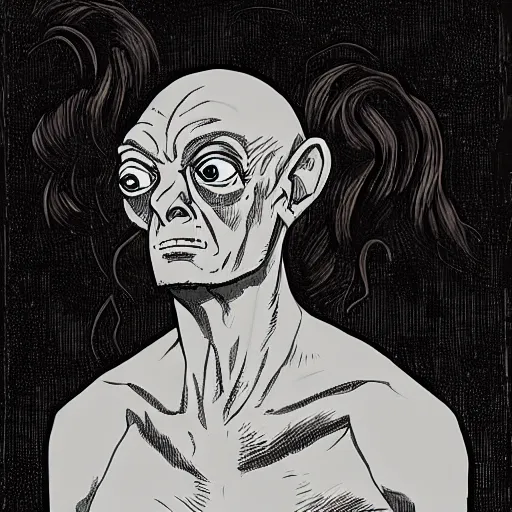 Prompt: portrait of gollum as napoleon by becky cloonan