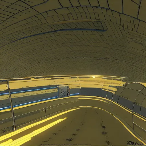 Image similar to a space station tunnel, brutalist architecture, by moebius