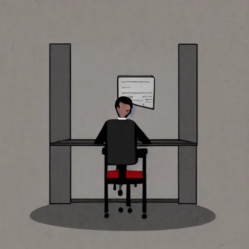 Prompt: david firth art of an office worker sitting in a cubicle surrounded by security cameras