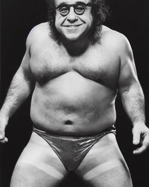 Image similar to portrait of danny devito as a professional wrestler. photographic, photography