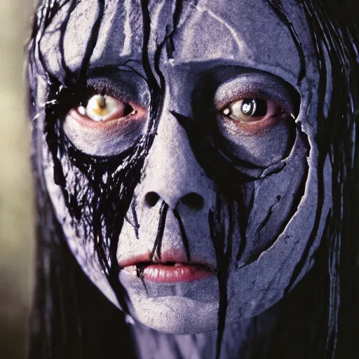 Prompt: medieval fantasy head and shoulders portrait 7 0 mm photo of an obsidian - skinned night hag witch, photo by philip - daniel ducasse and yasuhiro wakabayashi and jody rogac and roger deakins