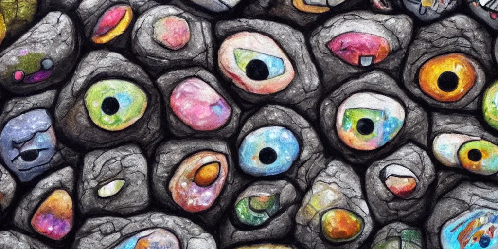 Prompt: hyperdetailed art of rock with goggly eyes