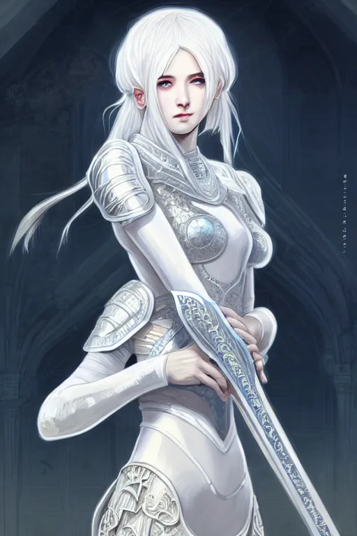 Image similar to portrait white hair knights of zodiac girl, matt white ice color armor, in ruined agora of athens, ssci - fi and fantasy, intricate and very very beautiful and elegant, highly detailed, digital painting, artstation, concept art, smooth and sharp focus, illustration, art by tian zi and wlop and alphonse mucha and ilya kuvshinov