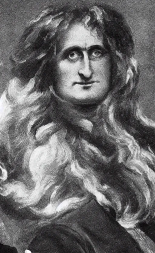 Image similar to a close - up old black and white photo, 1 9 1 3, depicting isaac newton wearing a big wig fighting gottfried leibnitz wearing a big wig in the streets of paris, rule of thirds, historical record