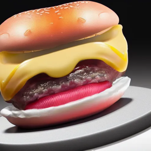 Image similar to a live blobfish inside a burger, lifelike, extremely detailed, 8k resolution