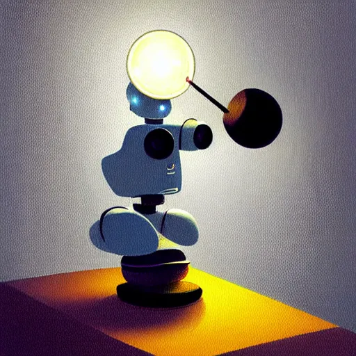 Image similar to goro fujita ilustration a science laboratory, tools for science research, scientist highly detailed working on a robot, small streaks of light from a lamp, painting by goro fujita, sharp focus, highly detailed, artstation