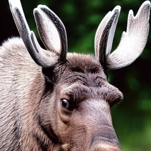 Image similar to extreme close - up photo of a smiling moose