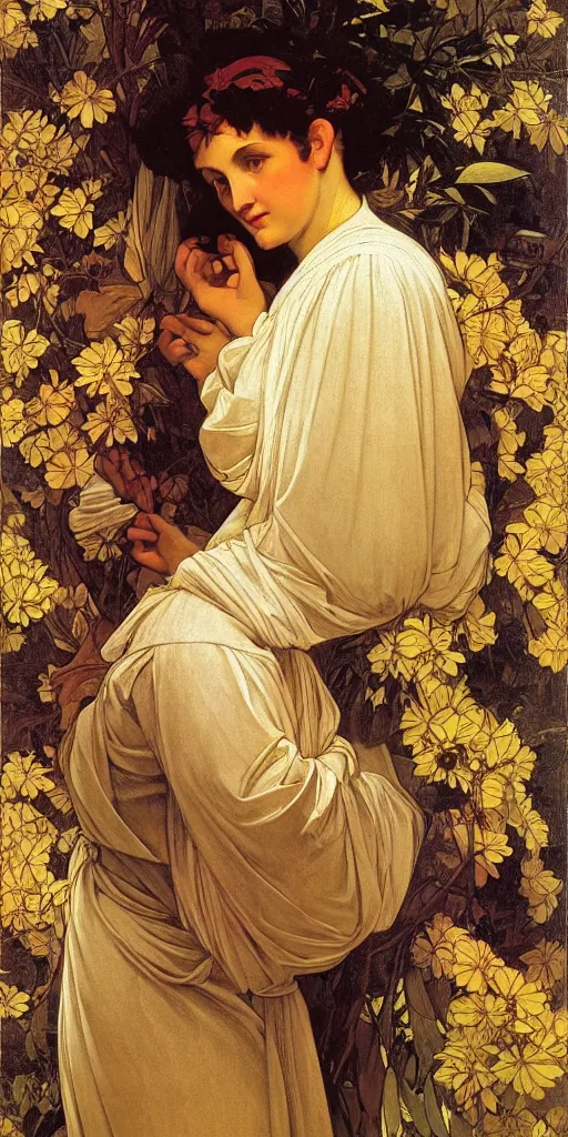 Prompt: mother nature, atmospheric light, head to toe, in the golden hour, by caravaggio, by mucha