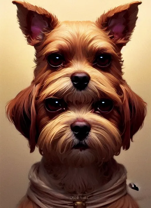 Image similar to symmetry!! portrait of a small cute dog, dnd, intricate, elegant, highly detailed, digital painting, artstation, concept art, smooth, sharp focus, illustration, art by artgerm and greg rutkowski and alphonse mucha