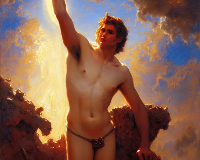 Image similar to attractive pagan male deity, summoning handsome lucifer morning star. highly detailed painting by gaston bussiere, craig mullins, j. c. leyendecker 8 k