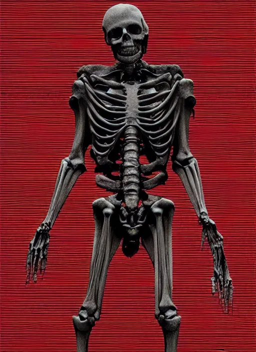 Prompt: dark design poster showing a close up of a heroic greco roman statue, skeleton, black background with very subtle red and purple design elements, powerful, nekro, vito acconci, thin straight lines, dark, glitch art, neo vaporwave, gritty, layout frame, square, trending on artstation