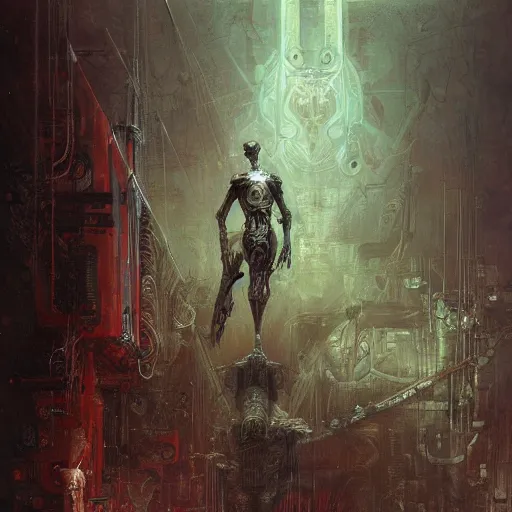 Prompt: biomechanical cyborg, cyberpunk noir by gustave dore and gustave moreau and beksinski and giger and craig mullins and jeremy mann