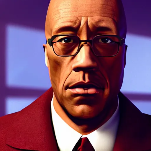 Image similar to The Rock as Gustavo Fring, cinematic lighting, HD, Photorealistic