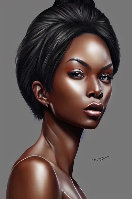 Image similar to A beautiful black female, highly detailed, digital painting, artstation