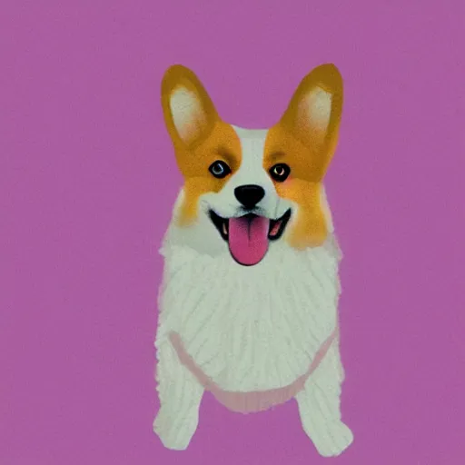 Image similar to happy corgi, pastel pink background, art by typh