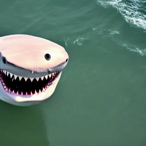 Image similar to a shark smiling at the camera, a photograph I took from above the boat