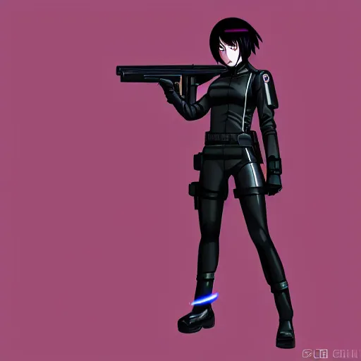 Anime Major motoko kusanagi in all black uniform,, Stable Diffusion