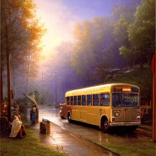 Prompt: what if God was one of us, just a stranger on a bus Thomas kincade