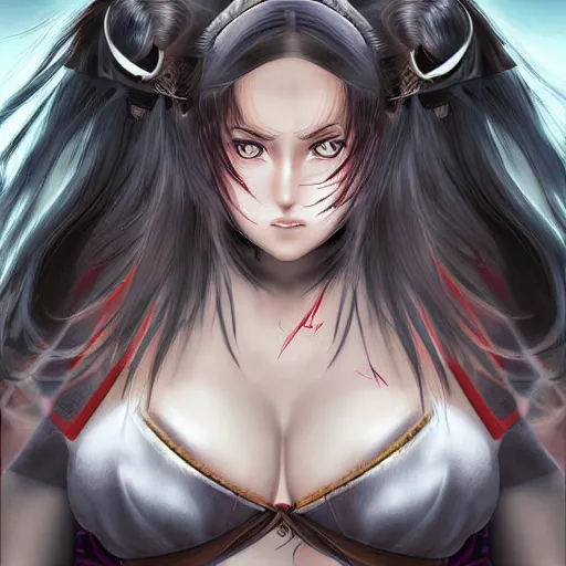 Image similar to owersize plus size anime girl warrior by Boris Valejio, high detailed digital art