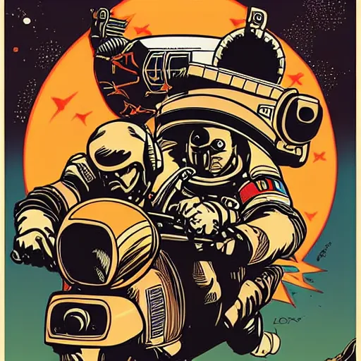 pin-up art of a space marine riding a nuclear bomb | Stable Diffusion ...