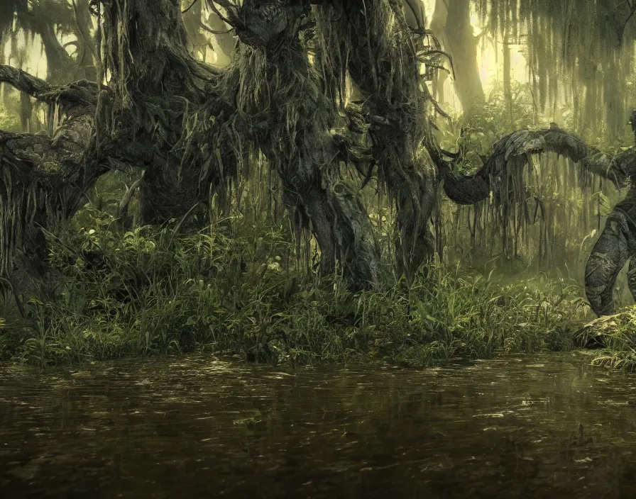 Image similar to swamp monster, realistic, beautiful texture, beautiful graphics, fantasy artwork, very beautiful scenery, hd, hdr, ue 5, ue 6, unreal engine 5, cinematic 4 k wallpaper, 8 k, ultra detailed