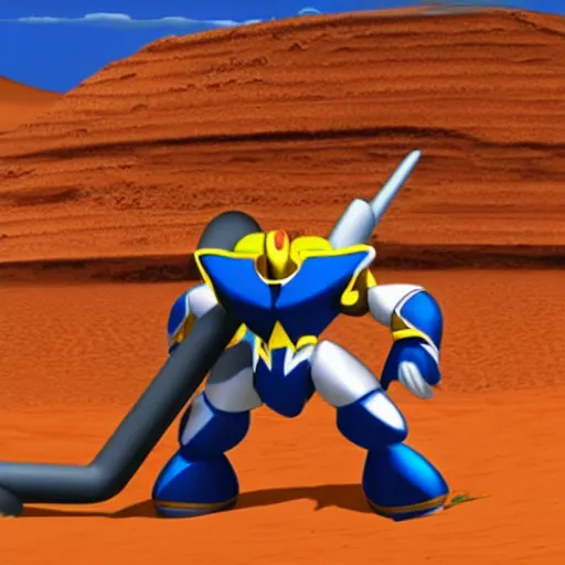 Image similar to a still of from the movie lawrence of arabia crossover with the game mega man x