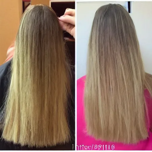 Image similar to before and after picture of a beautiful supermodel before and after she cuts her long hair off