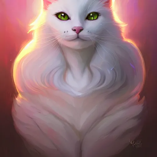 Image similar to a portrait of a beautiful white fluffy cat with yellow eyes, art by lois van baarle and loish and ross tran and rossdraws and sam yang and samdoesarts and artgerm, digital art, highly detailed, intricate, sharp focus, Trending on Artstation HQ, deviantart, unreal engine 5, 4K UHD image