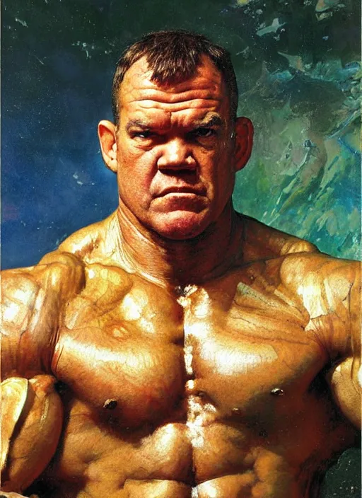 Image similar to head and upper body portrait of jocko willink as huge warrior with muscular neck, science fiction, by john berkey and lawrence alma tadema and rick berry and norman rockwell